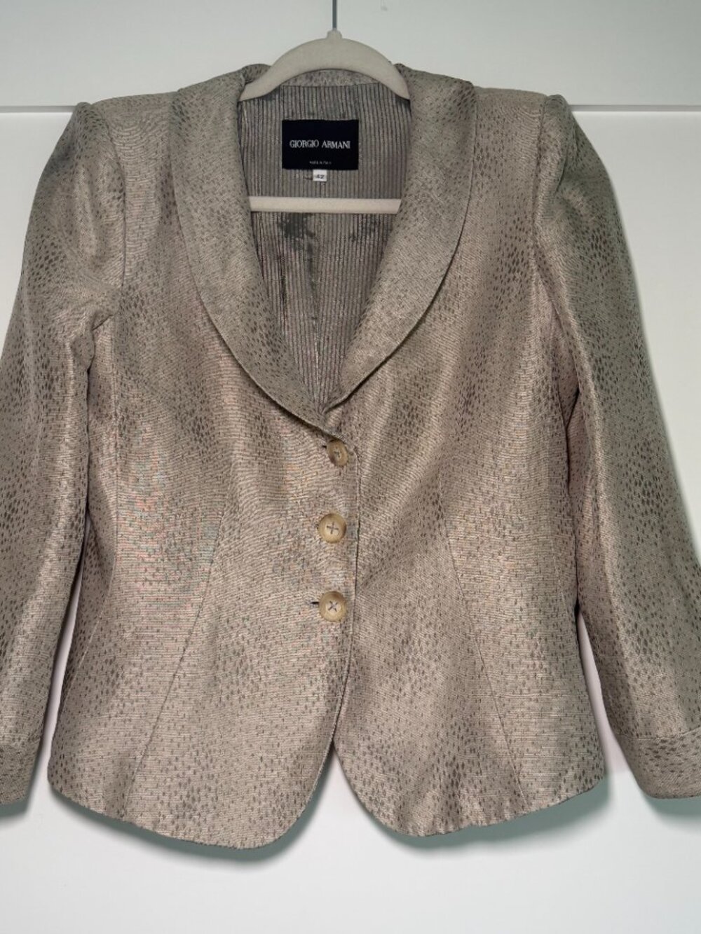 Giorgio Armani Silk Linen Blazer Womens Tan Shawl Neckline Single Breast 6-8 - Picture 2 of 8